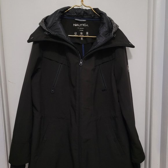 Nautica Coat Women Hooded Black Size 1X Lining Water resistant Pockets Polyester - Picture 1 of 17